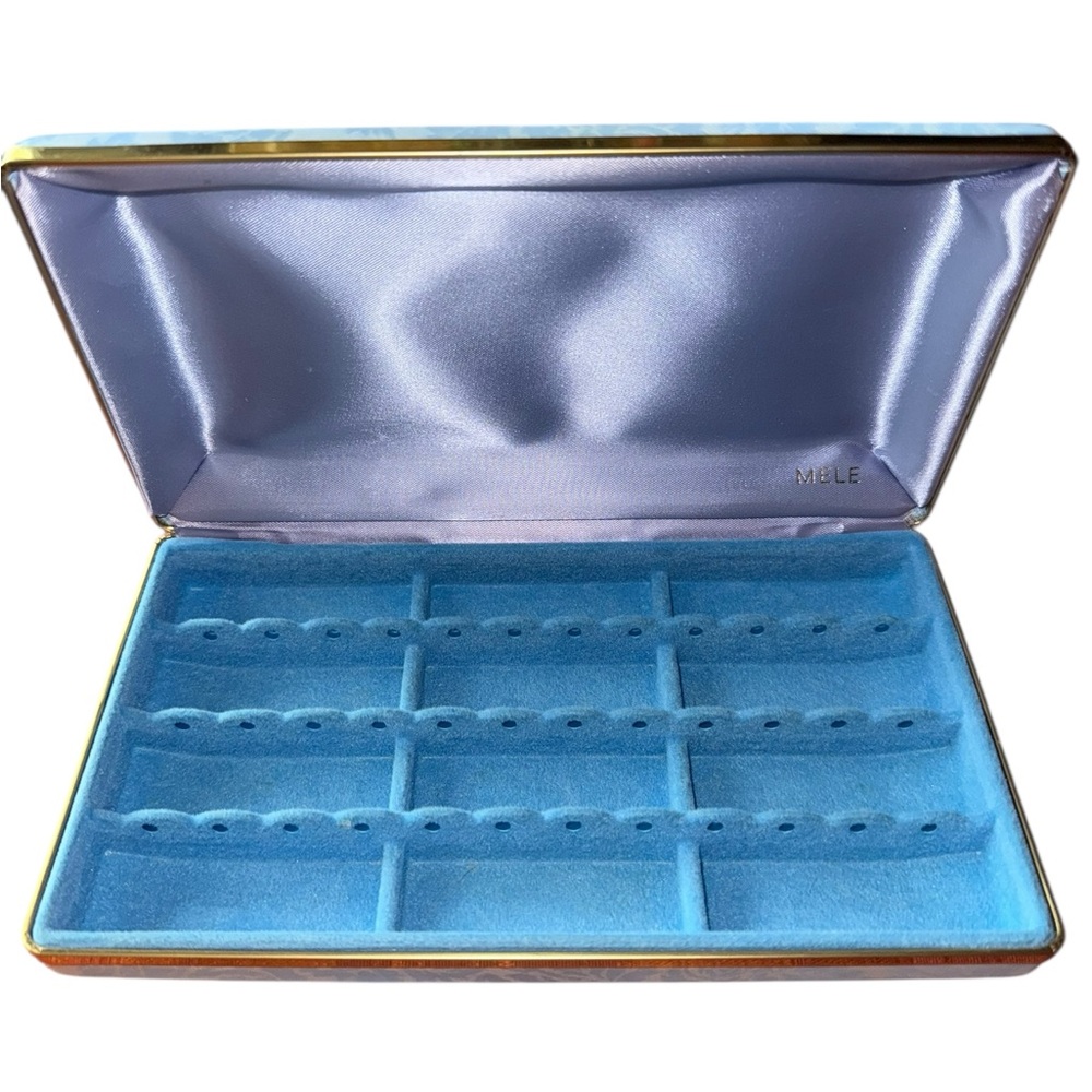 VTG MELE Blue Floral Portable Jewelry Organizer Hard Shell Case Spacious Clutch